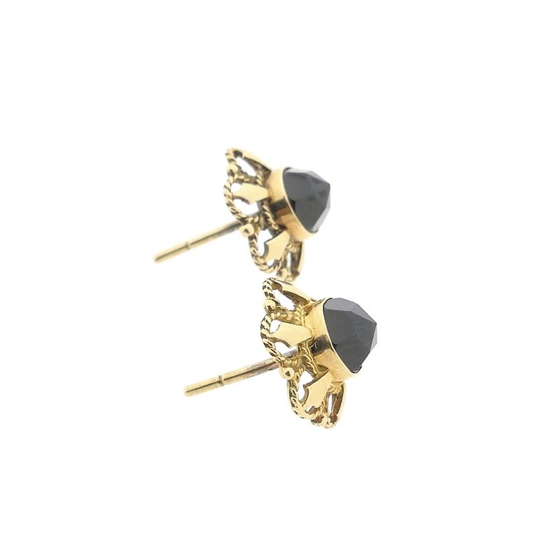 Image 8 of Gold floral stud earrings with garnet