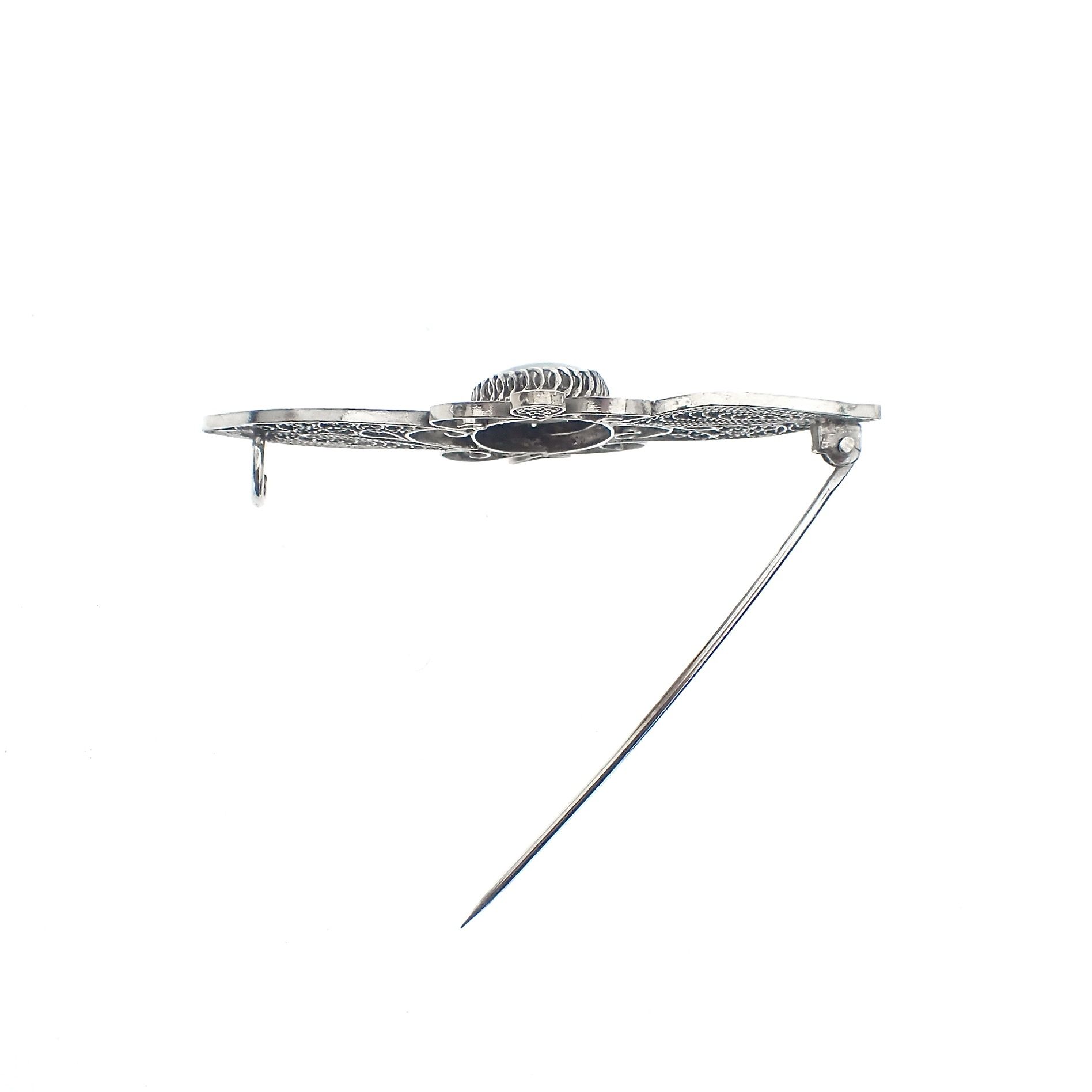 V*x様 Tah'Bah IngotSilver Cuff c.1945 Zilveren broche met Delfts blauw | Juweelwinkel.nl