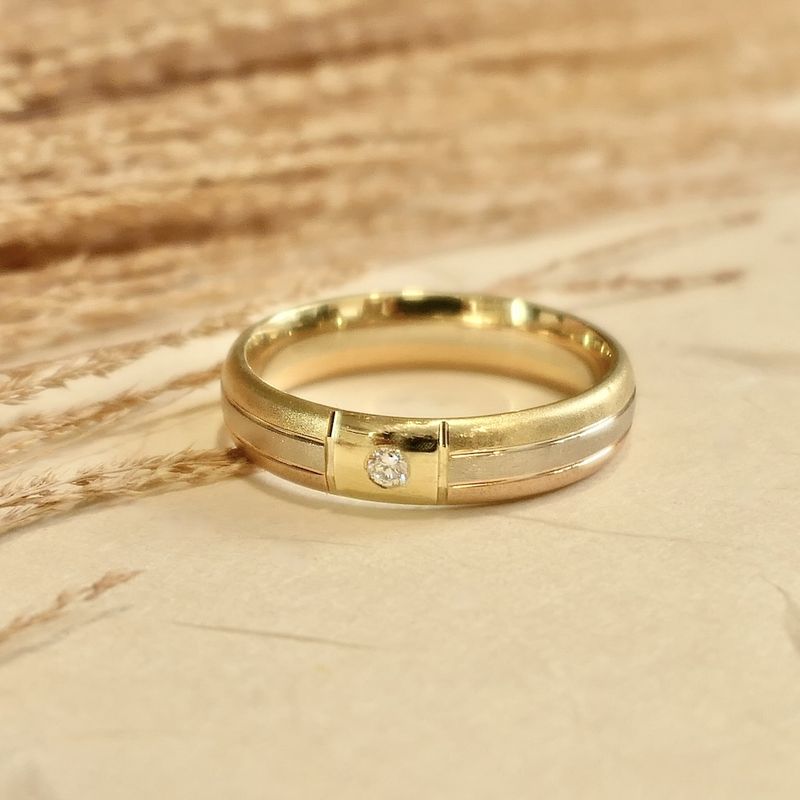 Image 6 of Tricolor gold matte ring with diamond; 0.03 ct.