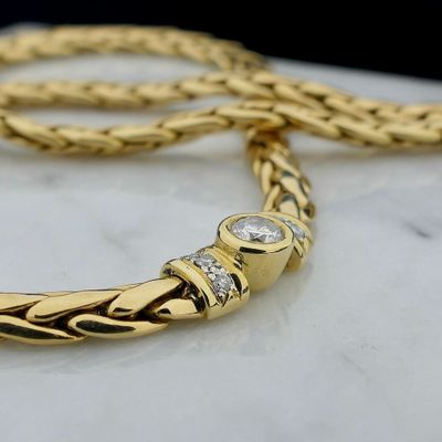 Image 2 of Gold foxtail link necklace with diamonds; 0.52 ct.