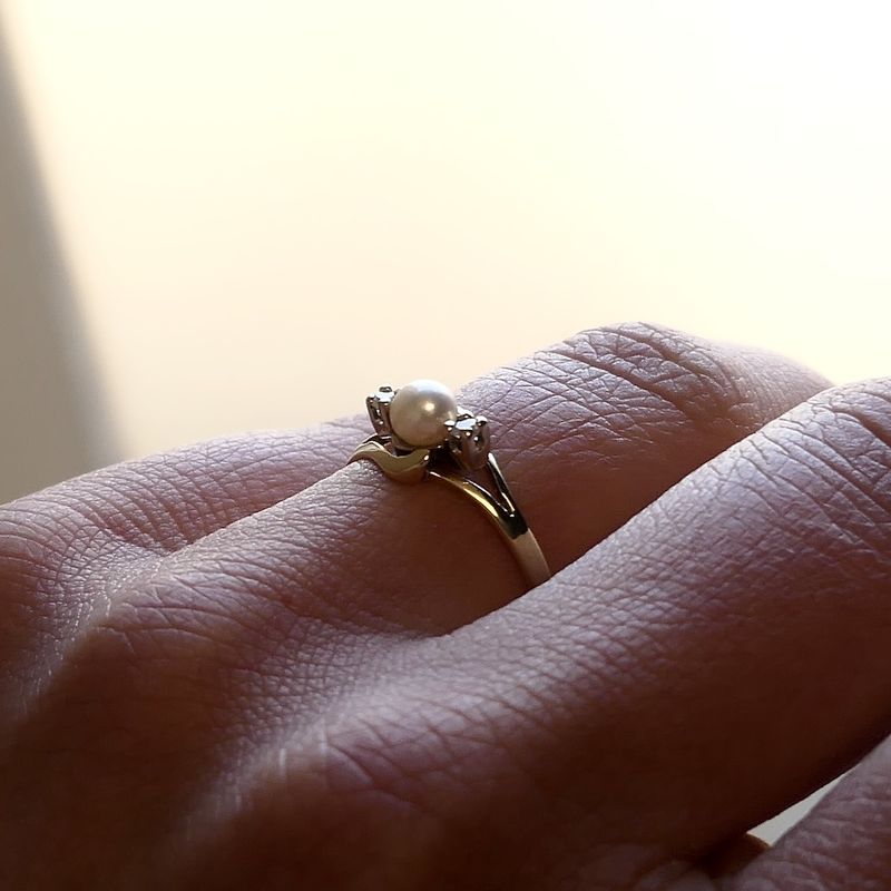 Image 7 of Gold Ring with Cultured Pearl & Zirconia