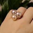 Image 9 of White gold ring with pearl and diamonds; 0.06 ct.