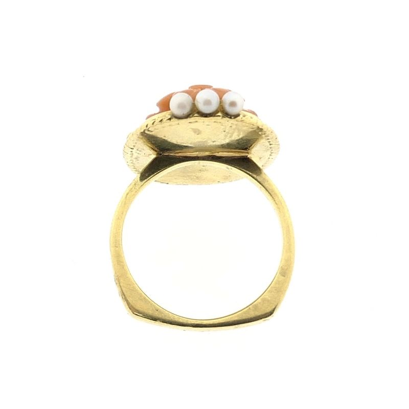 Image 5 of Vintage gold ring with red coral and pearl