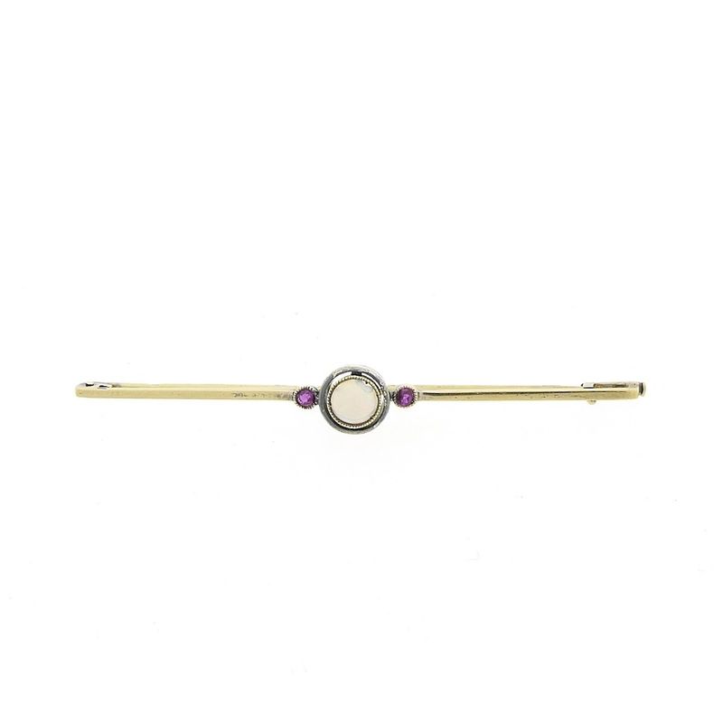 Image 3 of Vintage long gold brooch with opal and ruby