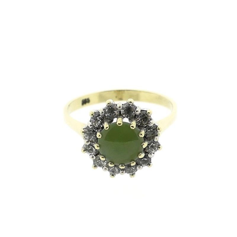 Image 3 of Gold entourage ring with jade and diamonds; 0.3 ct.