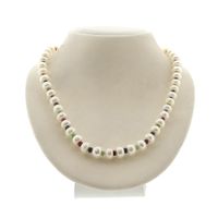 9 carat pearl necklace with ruby, sapphire, and emerald | 46 cm