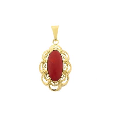 Image 1 of Antique Gold Pendant with Blood Coral