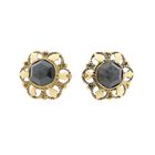 Image 7 of Gold floral stud earrings with garnet