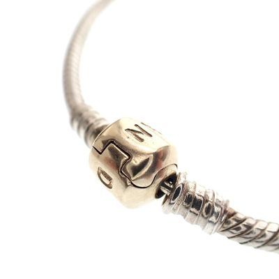Image 2 of Pandora bracelet; Silver with gold clasp; Snake Chain | 20 cm