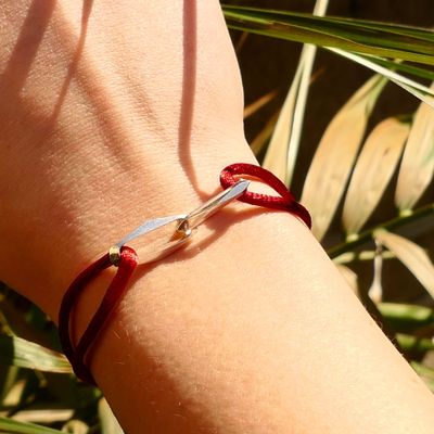 Image 2 of Forever Knots® Handmade Bordeaux Satin Bracelet with Silver Link