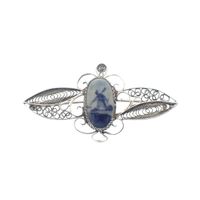 Silver old Dutch brooch with Delft blue