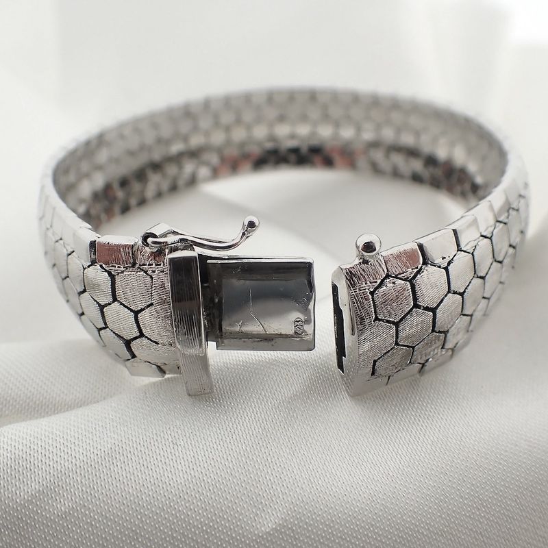 Image 8 of Silver wide link bracelet; Rhodium plated | 19 cm