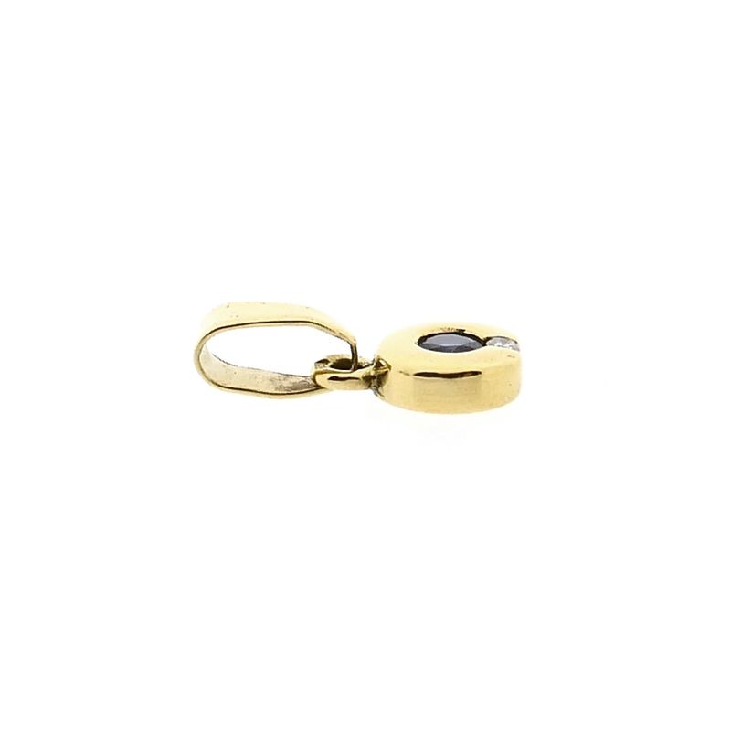 Image 4 of Minimalist Gold Pendant with Sapphire & Diamond | 0.005 ct.
