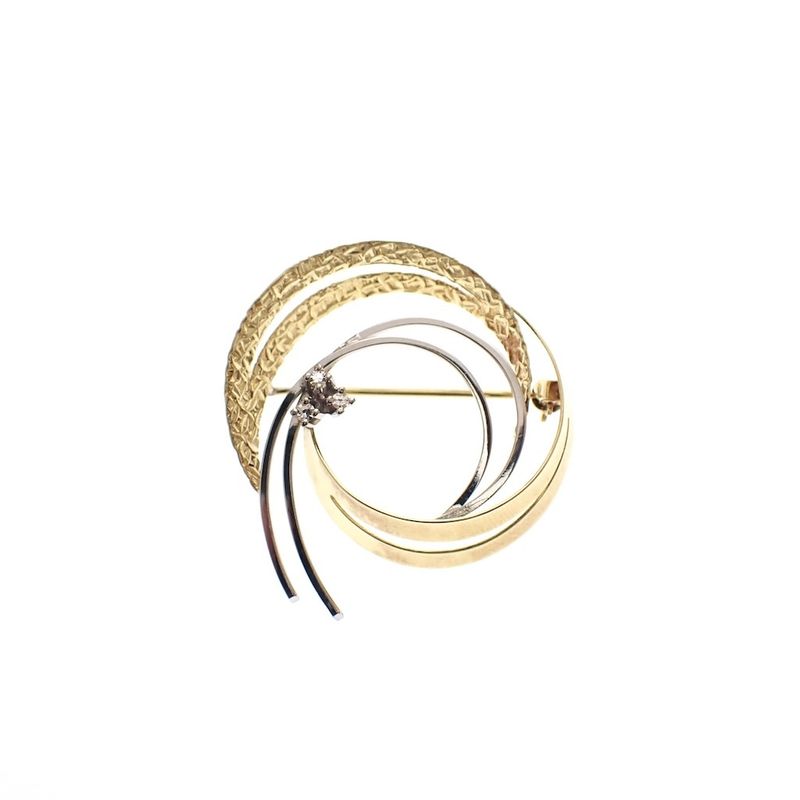 Image 1 of Two-tone gold brooch with 0.06 ct diamond.