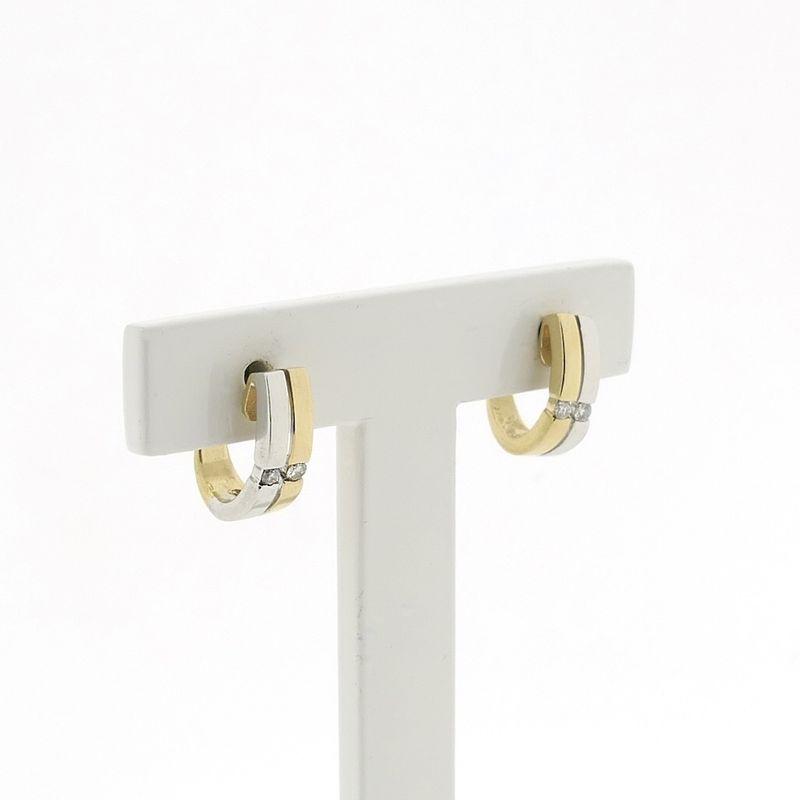 Image 3 of Bicolor gold stud earrings with diamond; 0.08 ct.