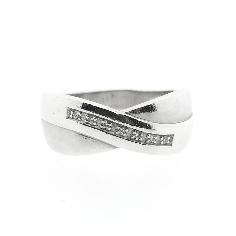 Image 2 of Wide silver crossover ring with zirconia; Fossil