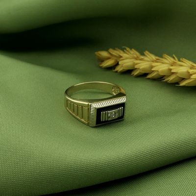 Image 2 of Two-tone gold ring with onyx and zirconia