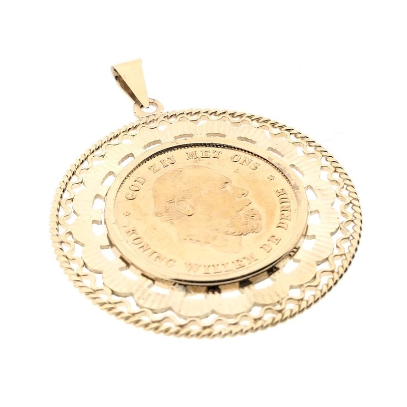 Image 2 of Gold pendant of a 10-guilder coin; King William III 1875