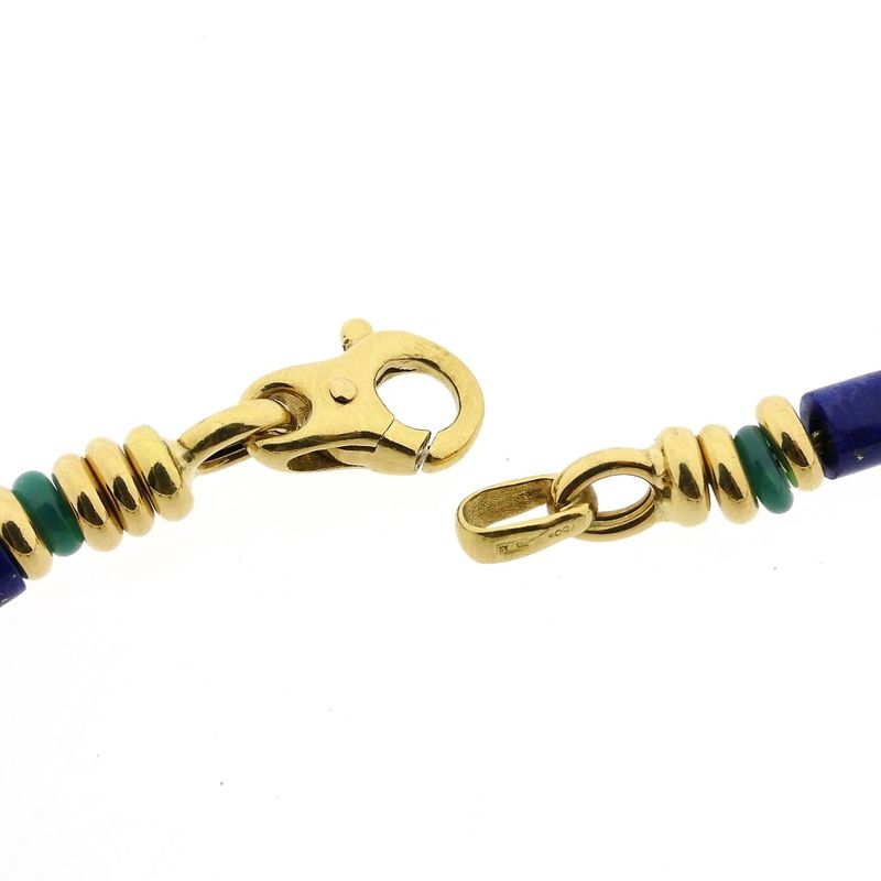 Afbeelding 5 van Gouden ketting met lapis lazuli en malachiet | 43,5 cm