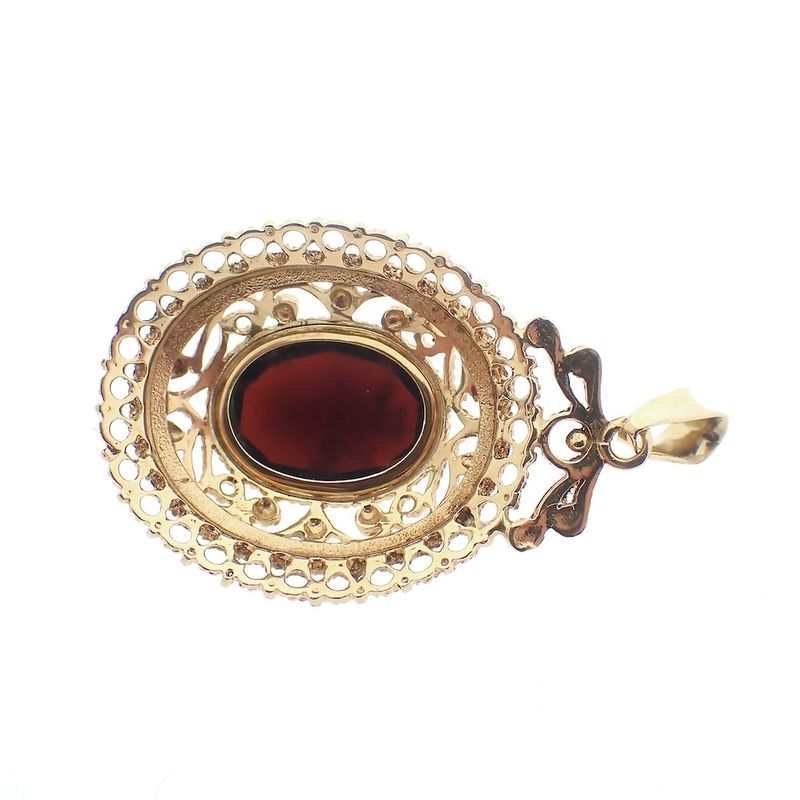 Image 7 of Gold vintage pendant with garnet stone | filigree