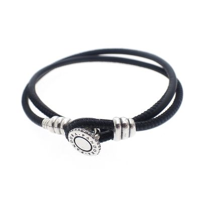 Image 1 of Pandora Moments double black leather bracelet; Silver; Ø 61 mm