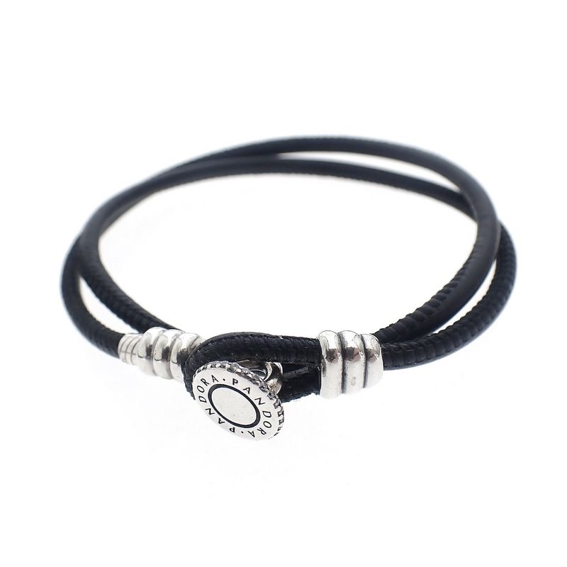 Image 1 of Pandora Moments double black leather bracelet; Silver; Ø 61 mm