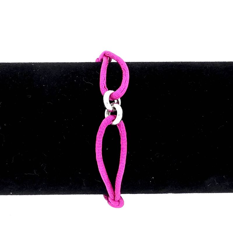 Image 6 of Forever Knots® Handcrafted Magenta Satin Bracelet with Silver Link