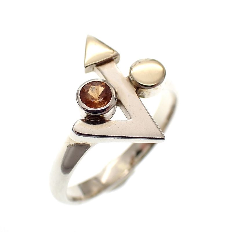 Image 3 of Silver ring with orange zirconia and gold-plated arrow