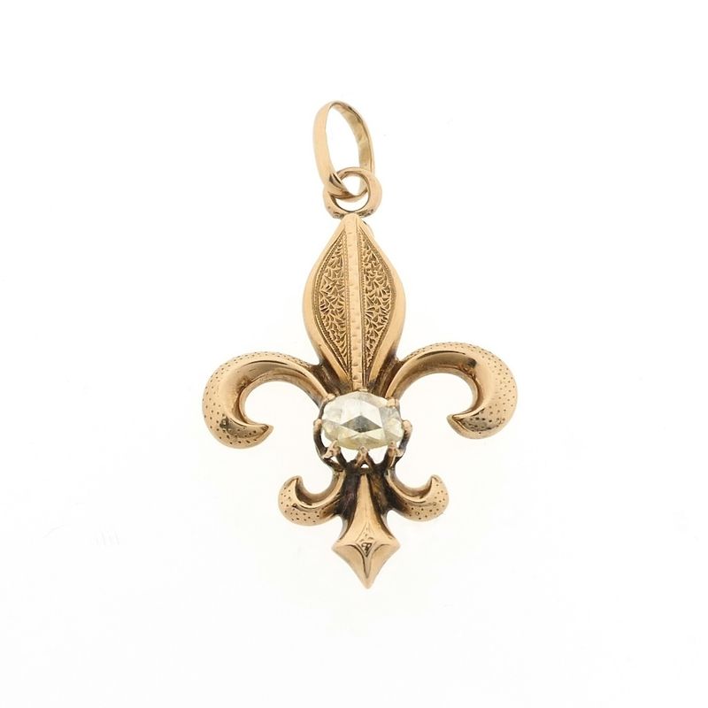 Image 1 of Rose gold French lily pendant with rose-cut diamond | Approx. 0.30 ct.