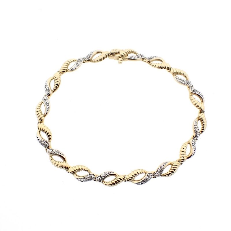 Image 1 of Two-tone gold link bracelet with 0.16 ct. diamonds | 18 cm