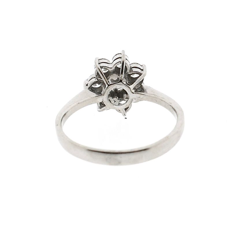 Image 4 of 14K White Gold Flower Ring with Diamond; Size 17.5