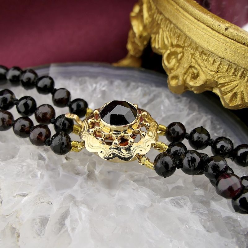 Image 2 of Antique glass bead necklace with gold clasp