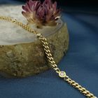 Image 2 of Gold flat gourmet link bracelet with 0.50 ct diamond.