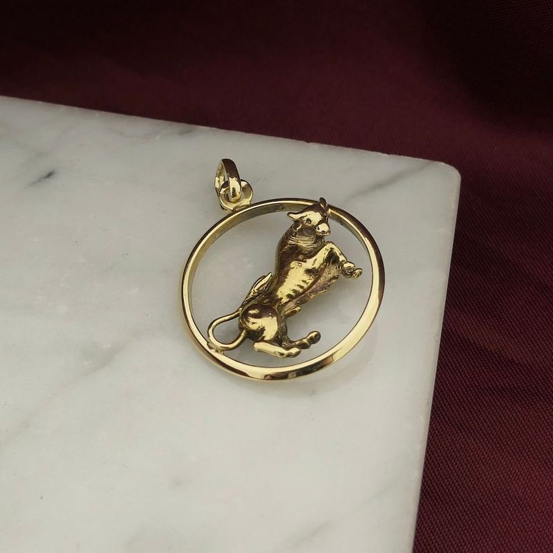 Image 2 of Gold zodiac sign pendant; Taurus