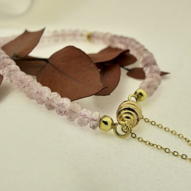 Image 2 of Gold beaded bracelet with rose quartz | 19 cm