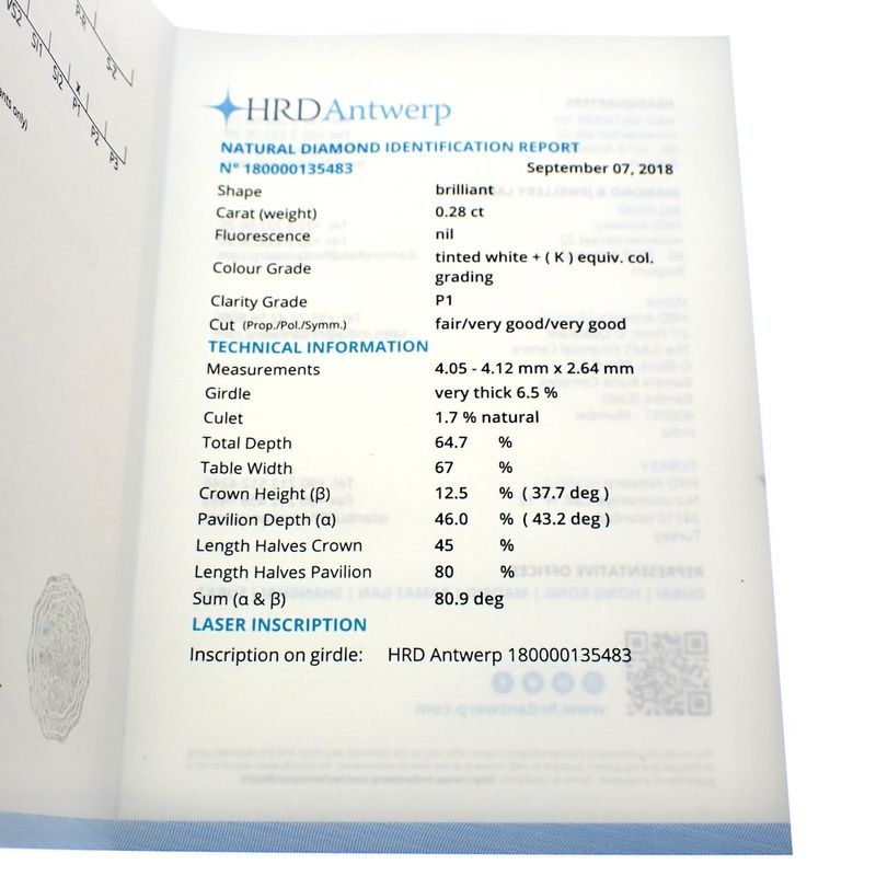 Image 5 of 0.28 ct. Brilliant cut diamond K (+ECG) P1 + HRD Certificate
