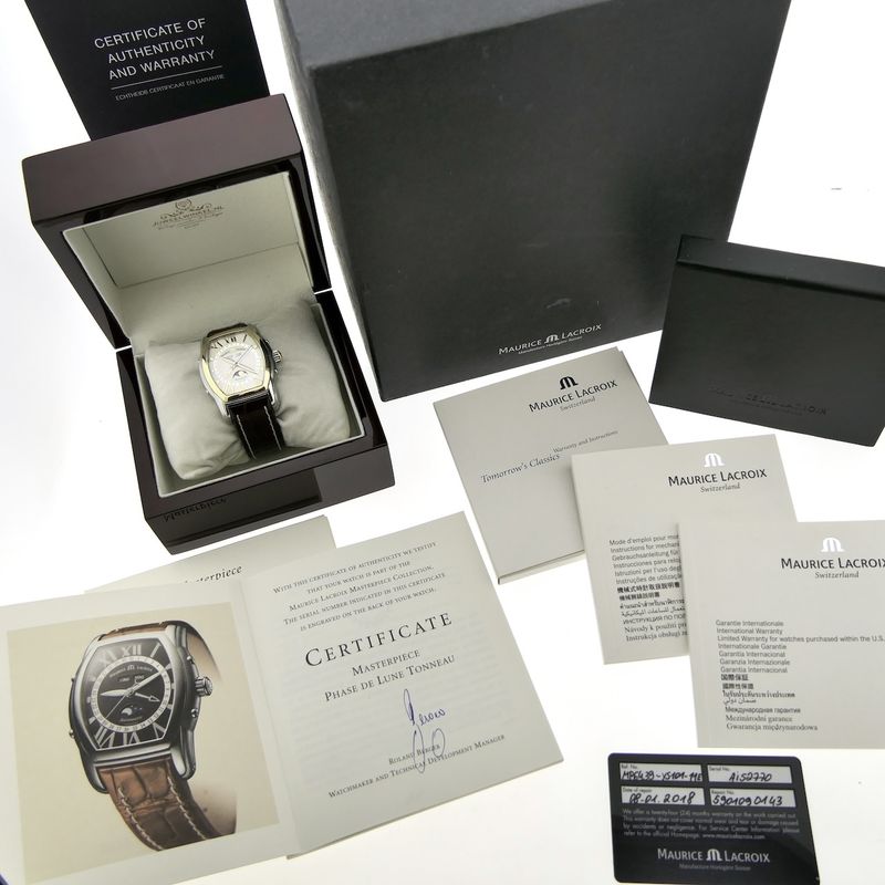 Image 17 of Maurice Lacroix Masterpiece 'Phase de Lune' Tonneau MP6439; Automatic gold/steel men's watch