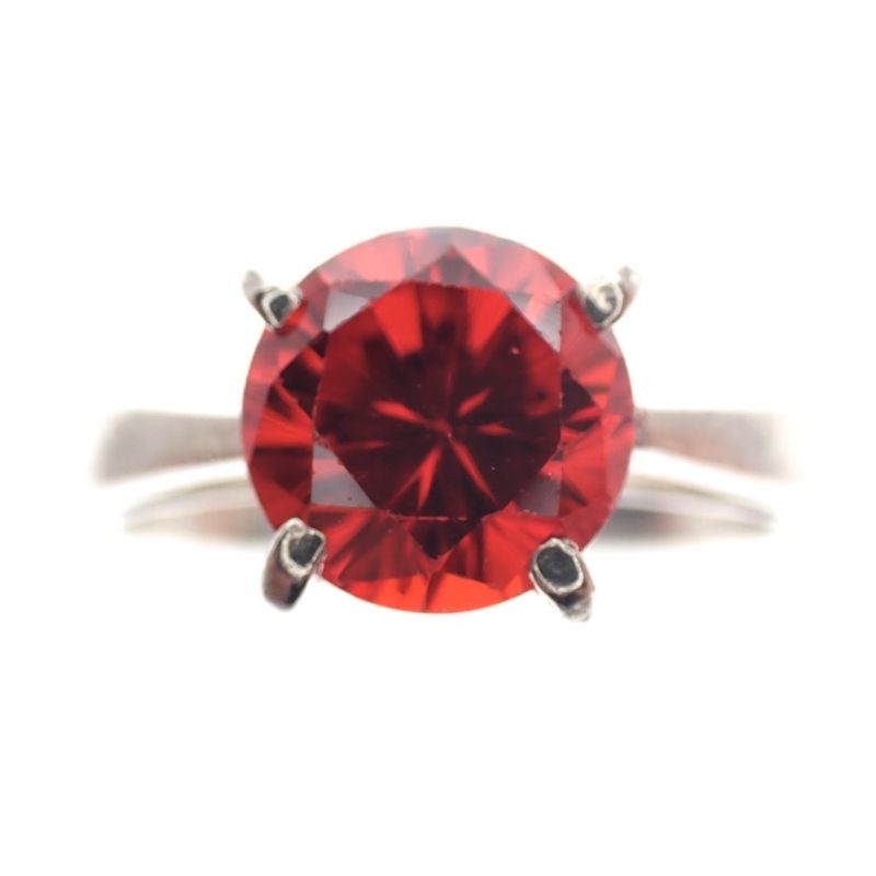 Image 2 of Silver square solitaire ring; red zirconia