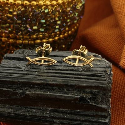 Image 2 of Golden stud earrings of an Ichthus fish