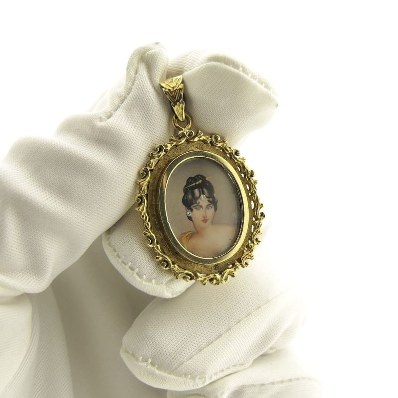 Image 7 of Antique two-tone gold pendant with enamel portrait