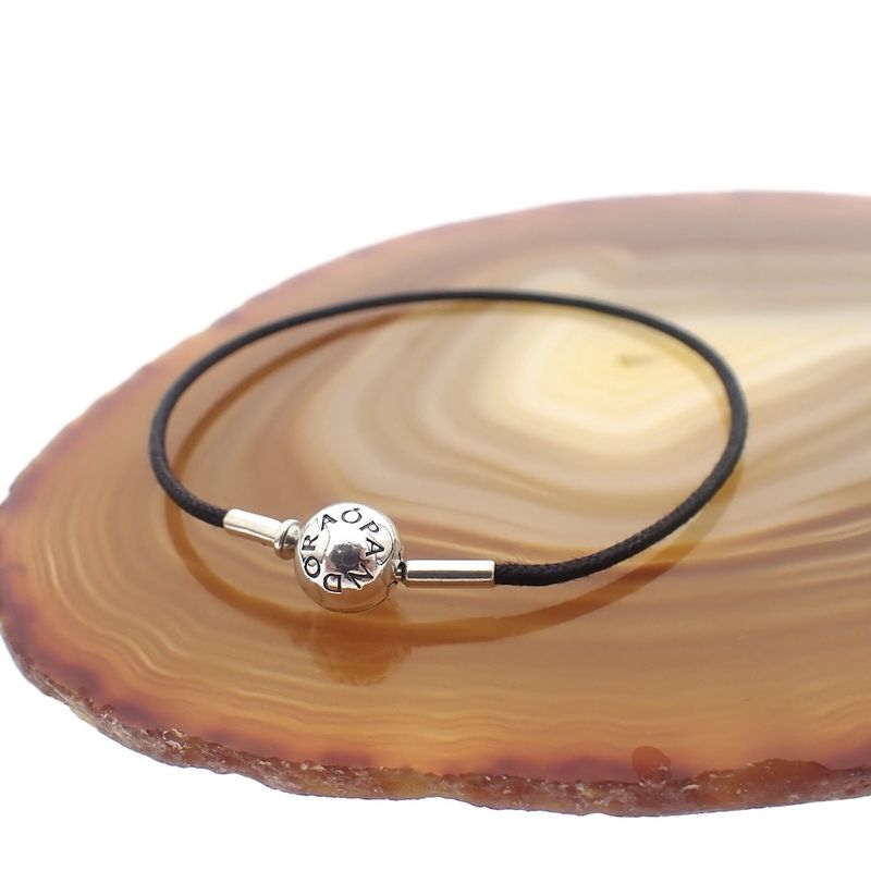 Image 2 of Pandora Essence bracelet; Silver; Black thong | 20 cm