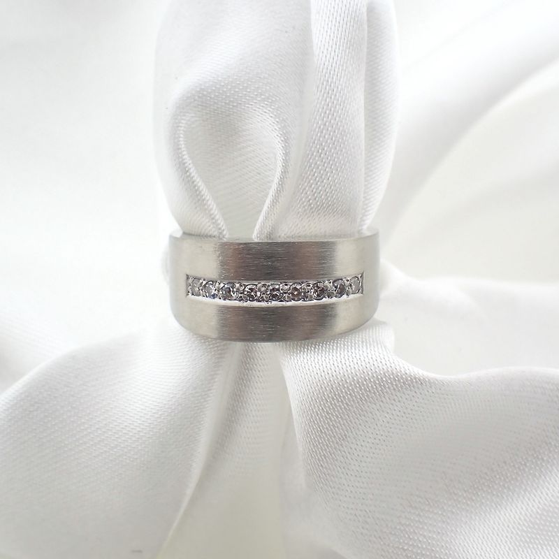 Image 3 of White gold wide row ring with diamonds; 0.09 ct.