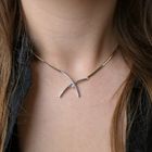 Image 13 of Two-tone gold bar necklace with a fixed pendant and diamond