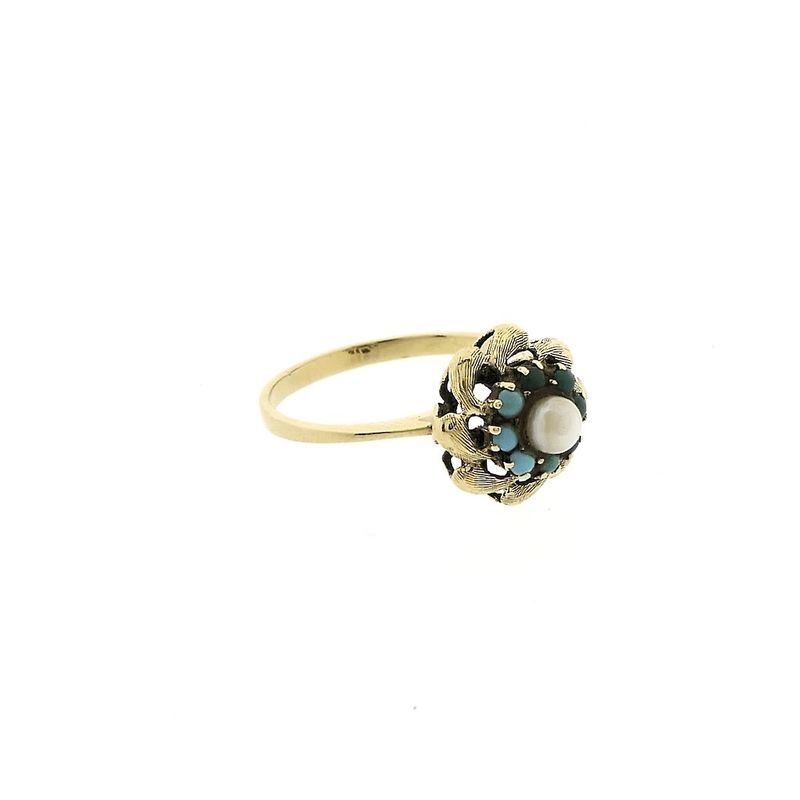 Image 1 of Vintage gold ring with turquoise and pearl