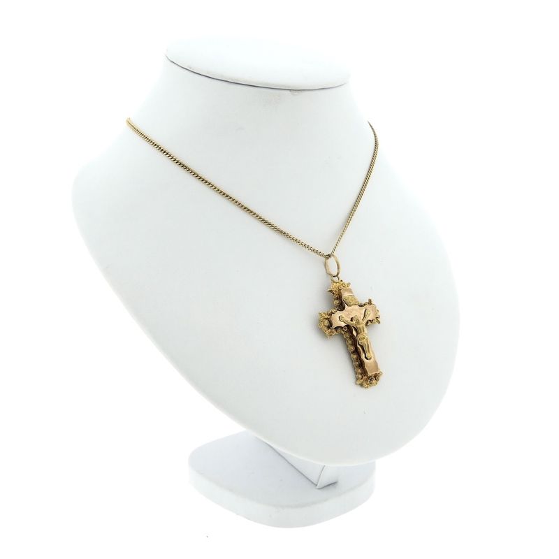 Image 6 of Antique gold pendant of a cross with corpus; INRI