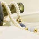 Image 2 of Gold baroque pearl necklace with chalcedony and sodalite; Schoeffel