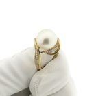 Image 11 of Vintage gold ring with pearl and diamonds; 0.13 ct.