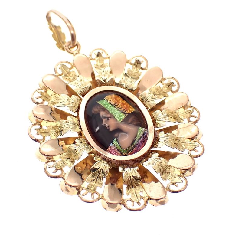 Image 4 of Vintage two-tone gold pendant with enamel portrait