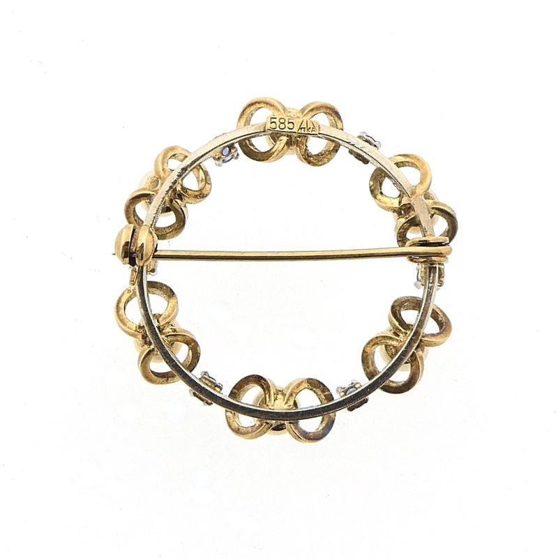 Image 6 of Vintage gold brooch with sapphire and pearls