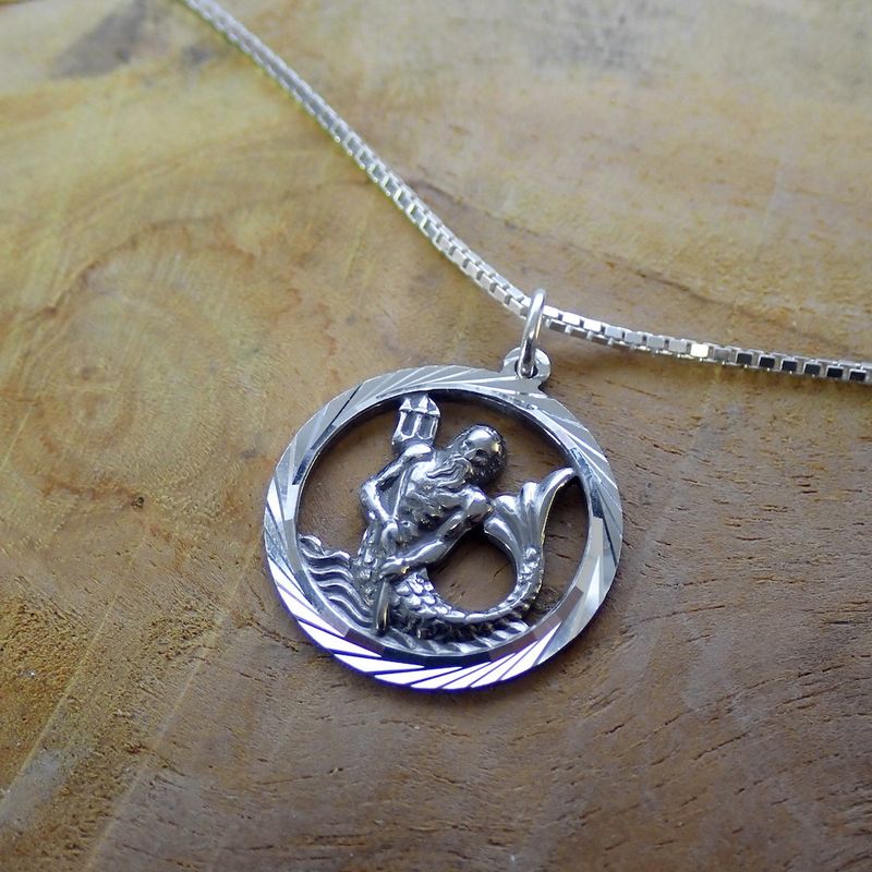 Image 3 of Silver zodiac sign pendant; Aquarius